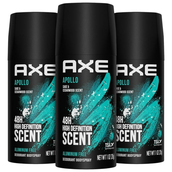 AXE Travel Deodorant, Body Spray, Apollo, 3-Pack 48H High-Definition Scent & Odor Protection, Sage & Cedarwood, Aluminum-Free, 1 Oz Ea