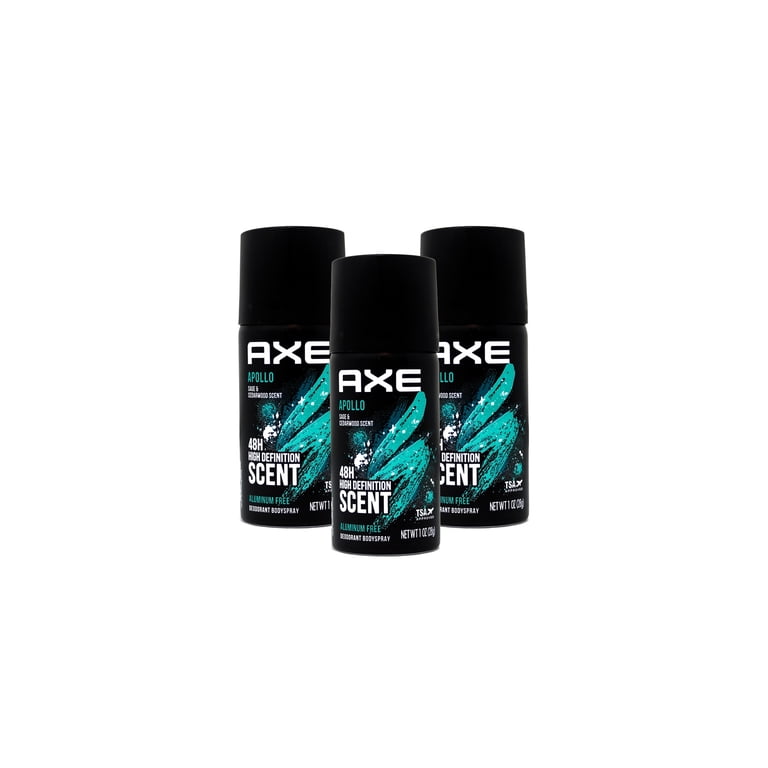 AXE Travel Deodorant, Body Spray, Apollo, 3-Pack â€“ 48H High-Definition Scent & Odor Protection, Sage & Cedarwood, Aluminum-Free, 1 Oz Ea