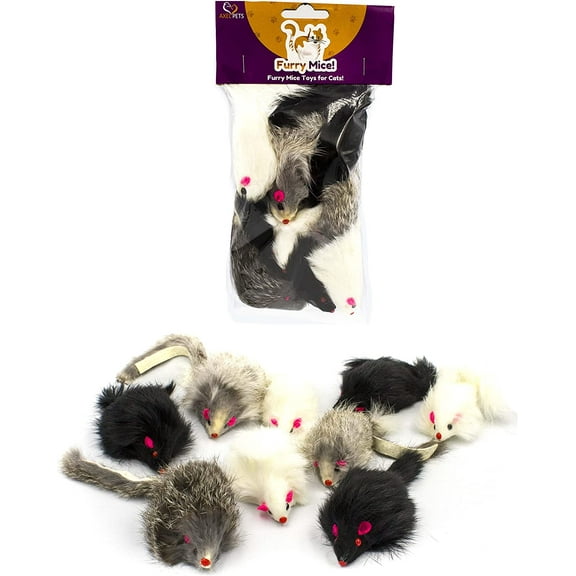 AXEL PETS 10 Giant Furry Mice with Catnip and Rattle Sound Interactive Catch Play Mouse Toy for Cat, Pack of 10 Mice