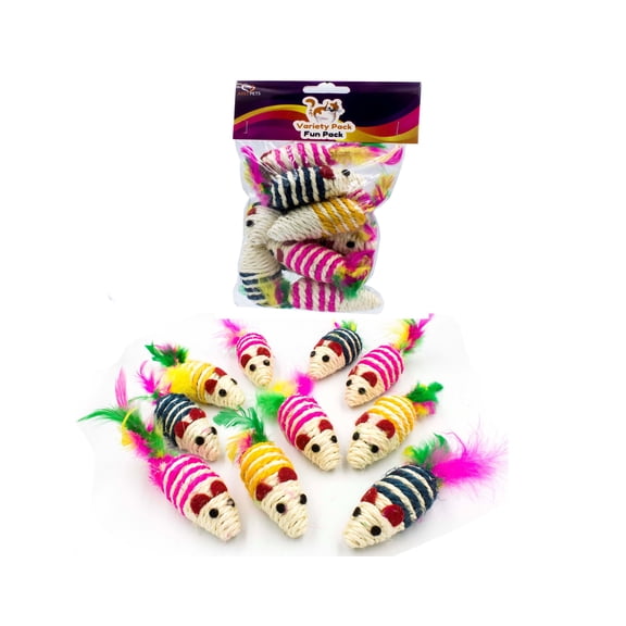 AXEL PETS 10 Sisal Mice with Rattle Sound, Interactive Catch Play Teaser Mouse Toy for Cats and Kittens, Made of safe and natural Sisal Hemp Material. Pack of 10 Mice