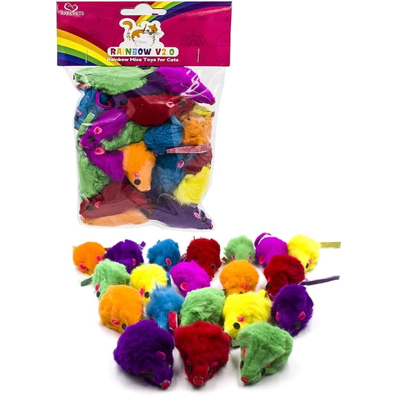 AXEL PETS 20 Colorful Rainbow V2.0 Furry Mice Cat Toys with Catnip and Rattle Sound Interactive Catch Play Mouse Toy for Cat, Pack of 20 Mice