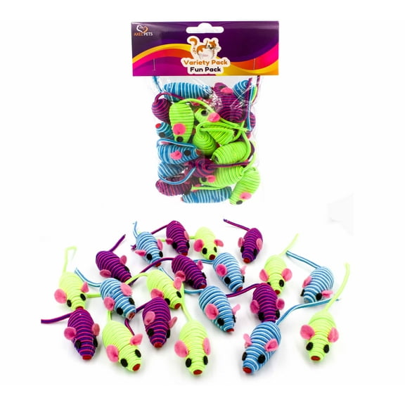 AXEL PETS 20 Hypno Colorful Mice with Rattle Sound, Interactive Catch Play Teaser Mouse Toy for Cats and Kittens. Pack of 20 Mice