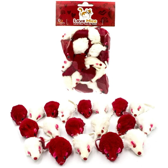 AXEL PETS 20 I Love You Romantic Cat Mice Toys with Catnip and Rattle Sound Interactive Catch Play Mouse Toy for Cat, for St Valentine's Day, Anniversary, New Year Pack of 20 Mice