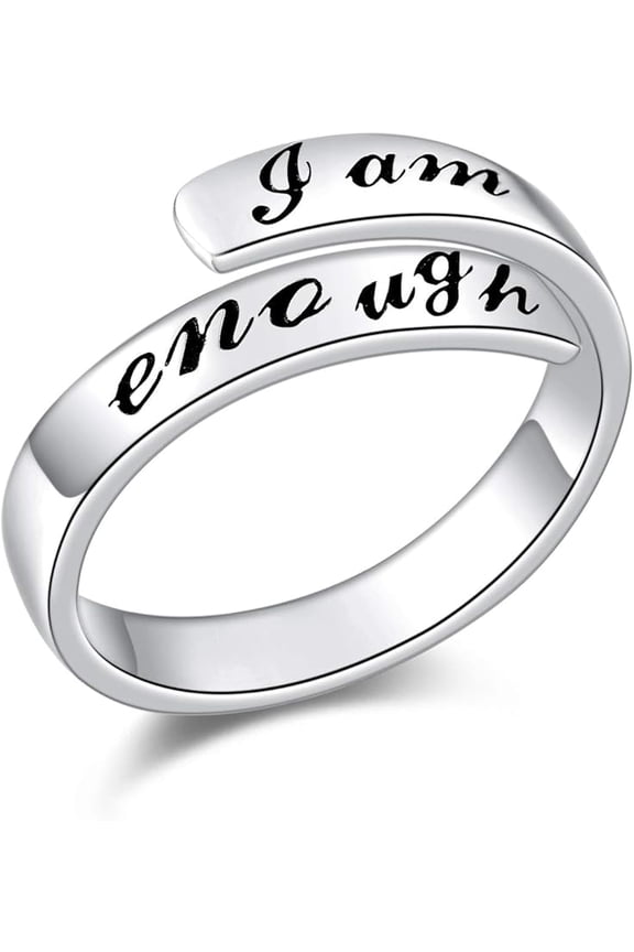 AXELUNA 925 Sterling Silver Ring I am Enough Adjustable Rings for Women (Silver, 7)