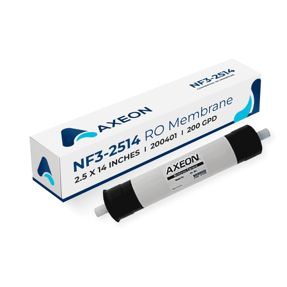 AXEON NF3-2514 RO Membrane 200 GPD Permeate Flow Rate, 70 PSI, 2.5" x 14" Nanofiltration Element 200401, 40-50% Nominal Salt Rejection