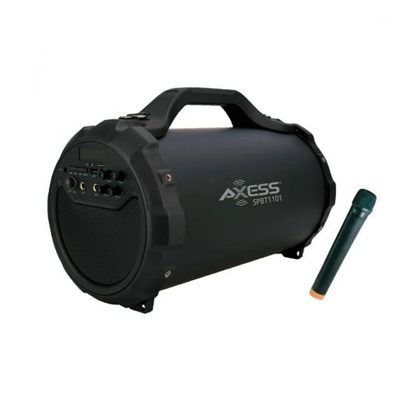 AXESS Portable Wireless Bluetooth Speakers — 6" Subwoofer, USB Port, FM Radio, Aux Audio Jack, and 2 Mic Inputs - SPBT1101BK