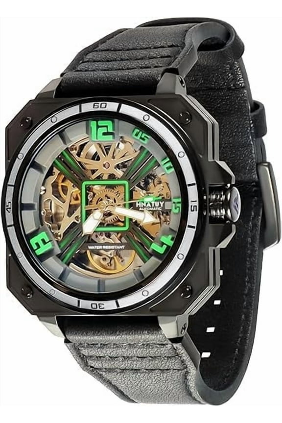 Automatic Skeleton Watches for Men, Luxury Skeleton Mechanical Dress Watch Self Winding, 5ATM Waterproof Genuine Leather Wrist Watch for Men, Stainless Steel Case & Luminous Hands