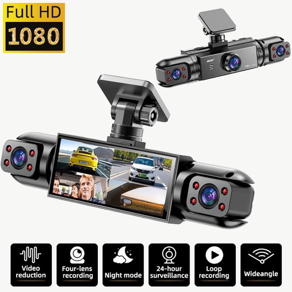 AXH 360° Panoramic 3/4 Lens Channel HD Ultimate Safety Dash Cam Set, Full Coverage Front, Rear, Left, and Right, Quad-Split Screen Display, HD Night Vision, WDR, G-Sensor, Loop Recording - C
