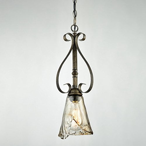Vintage Amber Glass Mini Pendant Light with Bronze Finish