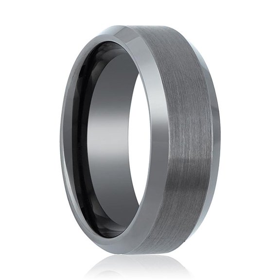 AXINGTON | Gun Metal Tungsten Ring, Brushed, Beveled Edge