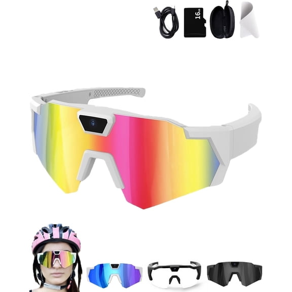 AXIOMTEQ 4K HD smart baseball glasses with built-in camera, featuring audio and video recording capabilities, suitable for skiing, outdoor cycling, and other sports Free 16GB memory card
