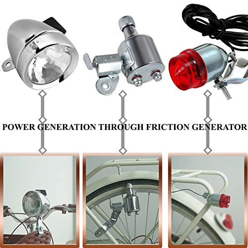 AXITRON Bicycle Motorized Bike Friction Generator Headlight Tail Light Kit 12V 6W