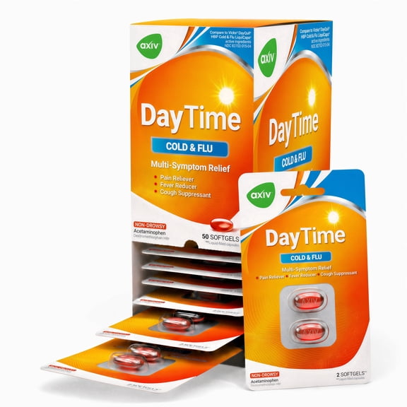 AXIV Daytime Multi-Symptom Softgels, Non-Drowsy Formula, 25 Blister Packs, 2 Softgels Each, 50 Count