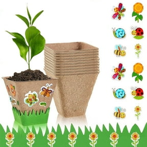 AXKIIN 10 Packs Children's DIY Painting Nursery Pots, 3.15 Inch Square Seeding Starter Pots for Planting, Biodegradable Flower Plate, Peat Pots for Seedlings Garden Vegetable Flower Germination.