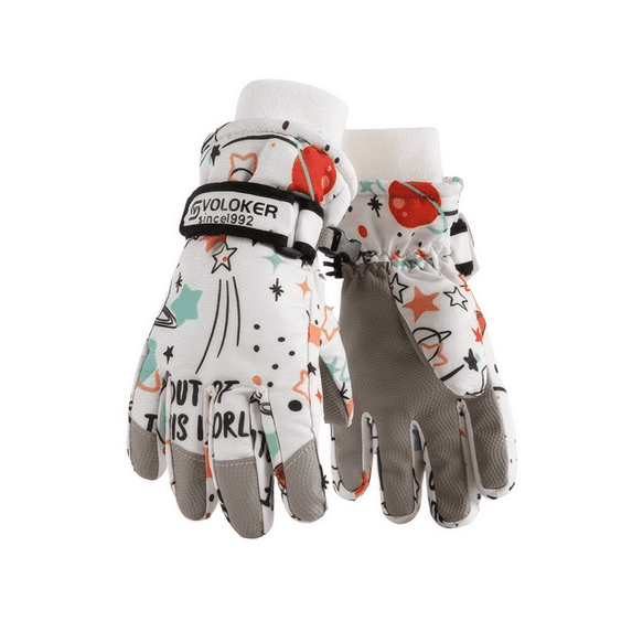 AXKIIN Children'S Ski Gloves, Touchscreen-Compatible Snow Gloves, Waterproof And Windproof Gloves, Fleece-Lined Warm Gloves,Rocket-Themed Ski Gloves,Suitable for ages 4-12,S