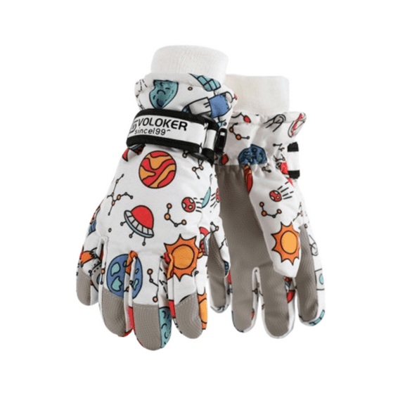 AXKIIN Children'S Ski Gloves, Touchscreen-Compatible Snow Gloves, Waterproof And Windproof Gloves, Fleece-Lined Warm Gloves,Space-Themed Ski Gloves,Suitable for ages 4-12,S