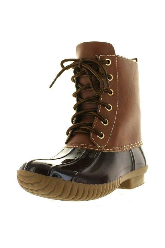 AXNY DYLAN Women's Lace Up Two Tone Combat Style Calf Rain Duck Boots