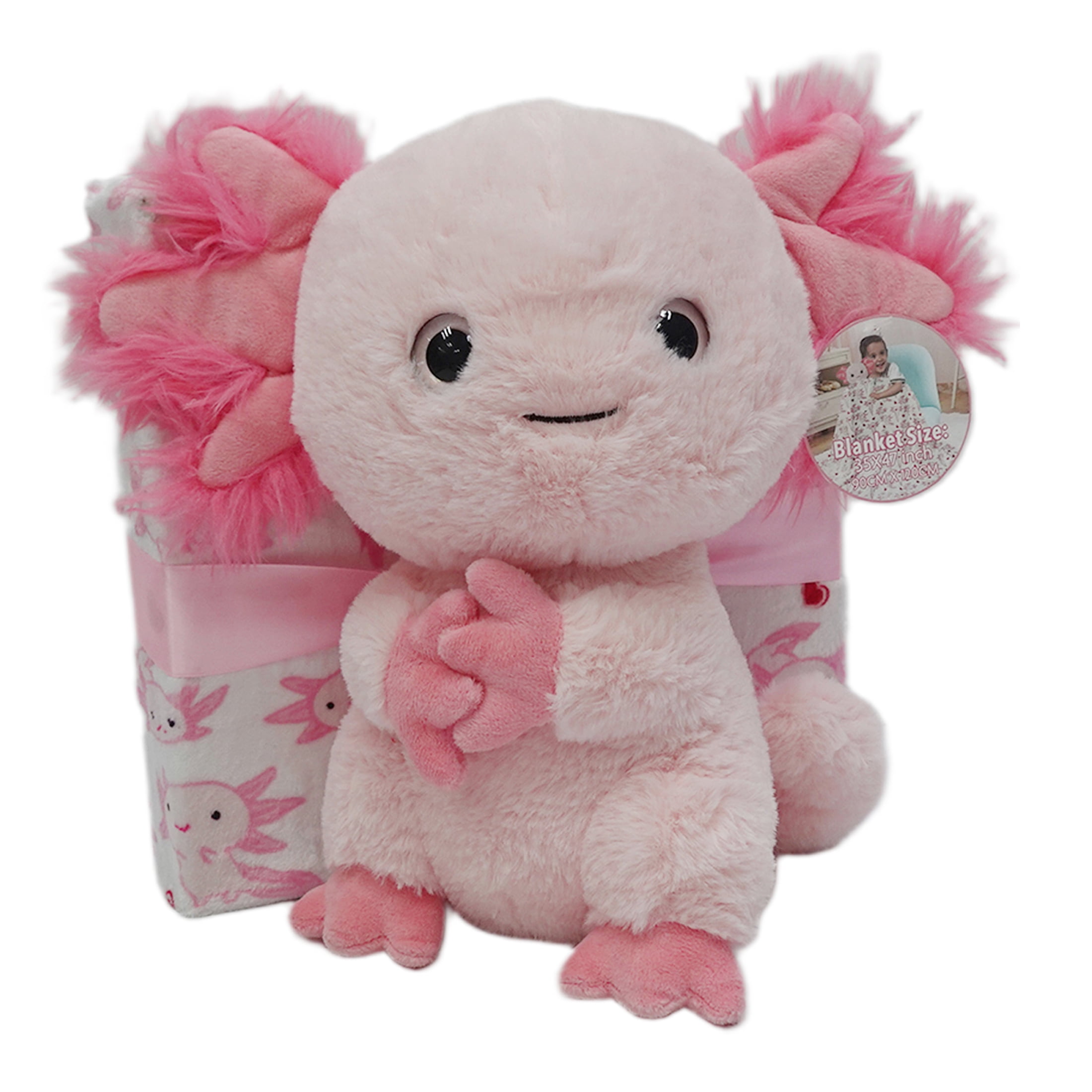 Axolotl Plush with Blanket, Pink, 35" x 47", Valentine's Day by Way To Celebrate