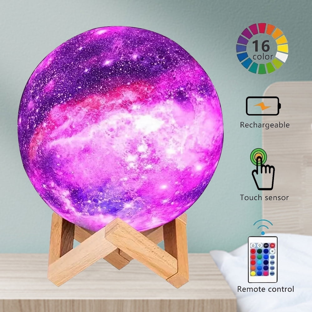 AXOMRFC 16 Colors LED Night Light 3D Printing Moon Lamp with Stand