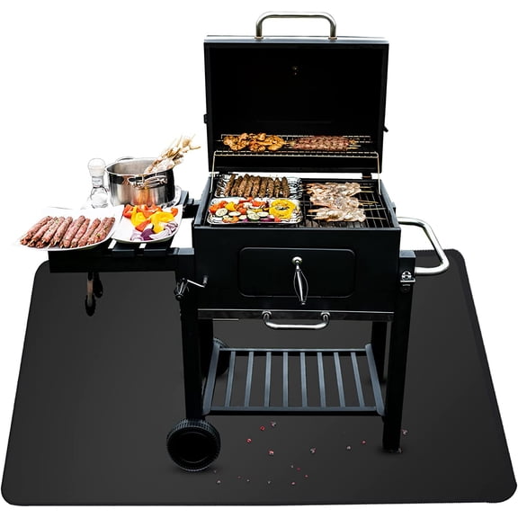 AXOMRFC 60*48inch Under Grill Mat for Outdoor Grill, Fireproof Mat for Outdoor Charcoal, Flat Top, Smokers, Gas Grills, BBQ Grill Mat for Deck Protector, Indoor Fireplace Mat Fire Pit Mat, Black