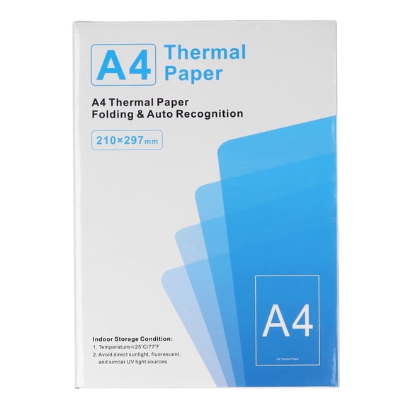 AXTQH Fan-fold A4 Thermal Printer Paper, 8.27 x 11.69 inch, Inkless Quick Dry, White, 100 Sheets