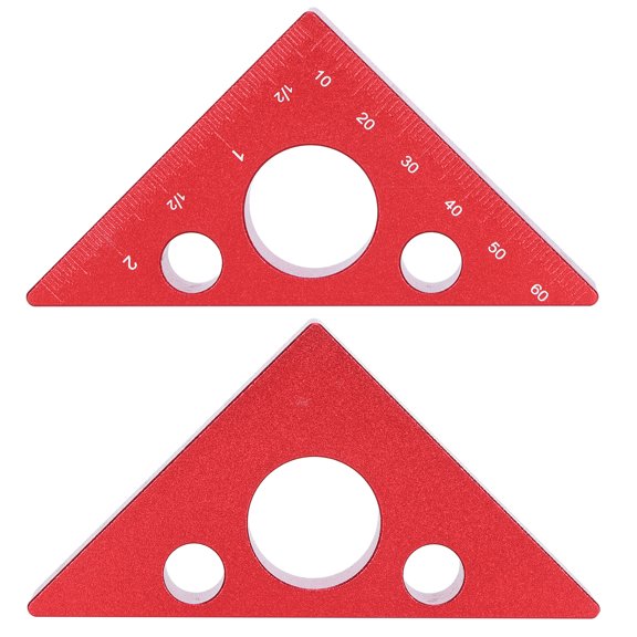 AXTQH Red Aluminum Alloy Triangular Ruler, Metric and Imperial Scale, 68x14.5x95mm