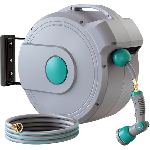 AXTRIM 1/2 in x 100 ft Retractable Garden Hose Reel - Auto Rewind, Lock Any Length, 10-Mode Spray Nozzle, Heavy Duty Kink-Free Water Hose for Outside Watering, 180 Swivel, Easy Mount & Storage