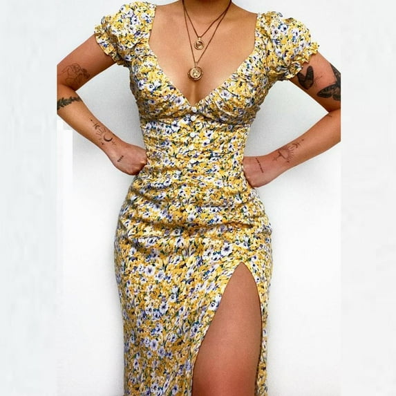 AXXD 70s Dress For Women,Cartoon Fashion Sexy Tank A-line Maxi Short Sleeve V-Neck Dress,Valentines Dress For Women