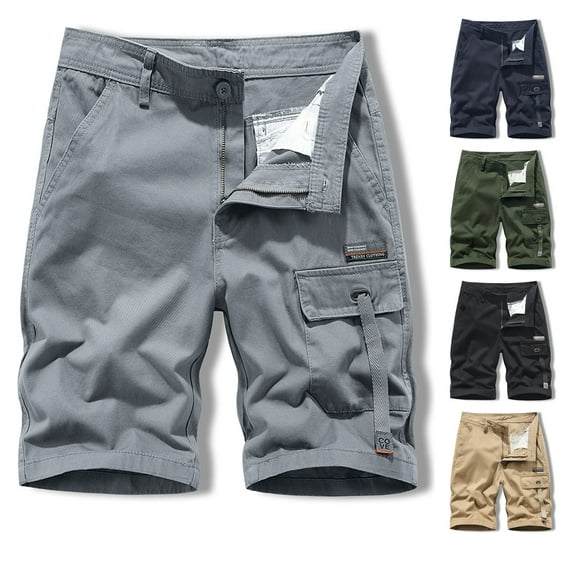 AXXD Athletic Shorts For Men Summer Casual Solid Zipper Button Pockets Cropped Cargo Shorts Clearance