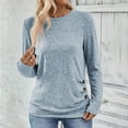 thumbnail image 1 of AXXD Basic Blouses for Women Summer 2024 Loose Trendy Button Round-Neck Long Sleeve Casual T-shirt Top Solid Blouse, 1 of 9