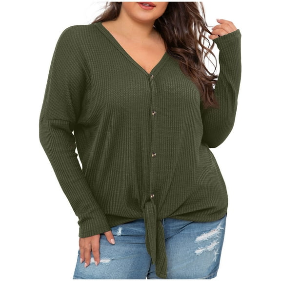 AXXD Basic Blouses for Women Summer 2024 Trendy Long Sleeve Comfortable Breathable V--Neck Shirt Cardigan Tops