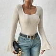 thumbnail image 1 of AXXD Basic Cute Tops for Women Summer 2024 Trendy Button Round-Neck Long Sleeve Casual T-shirt Top Solid Blouse, 1 of 9