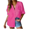 thumbnail image 1 of AXXD Basic Fashion Tops for Women Trendy Summer 2024 Loose Solid T-shirt Long Sleeves Blouse Turndown Collar Casual Tops, 1 of 5