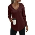 thumbnail image 1 of AXXD Basic Ladies Sweatshirts Summer 2024 Casual Solid Long Sleeve V-Neck Solid Tops, 1 of 6
