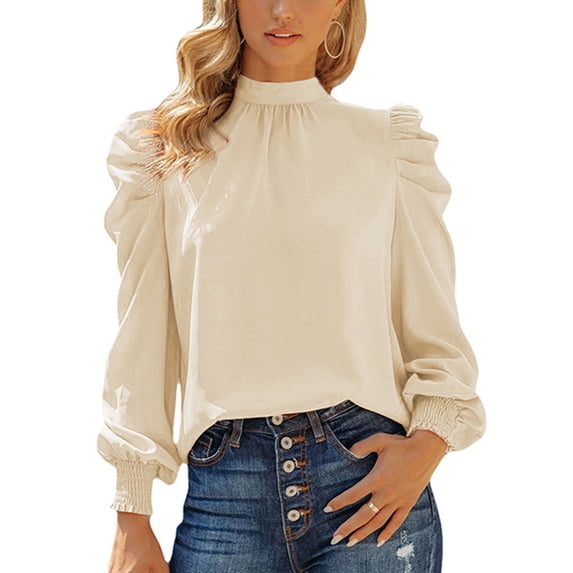 AXXD Basic Oversized Shirts for Women Summer 2024 Trendy Round-Neck Long Sleeve Solid Casual T- Shirt Blouse Tops