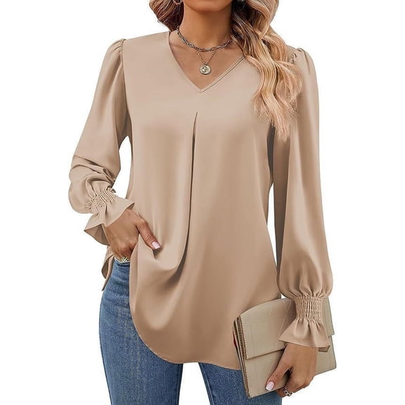 AXXD Basic Plus Size Shirts for Women Summer 2024 Casual Sleeve Long Sleeves V-Neck Loose T-Shirt Blouse Tops