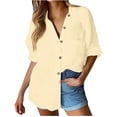 thumbnail image 1 of AXXD Basic Sexy Shirts for Women Summer 2024 Loose Solid T-shirt Long Sleeves Blouse Turndown Collar Casual Tops, 1 of 5