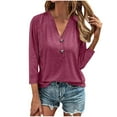 thumbnail image 1 of AXXD Basic Sexy Tops for Women Summer 2024 V-Neck Button Casual Solid Color Long Sleeve T-shirt Top Long Sleeve V-Neck Shirt Blouse, 1 of 6
