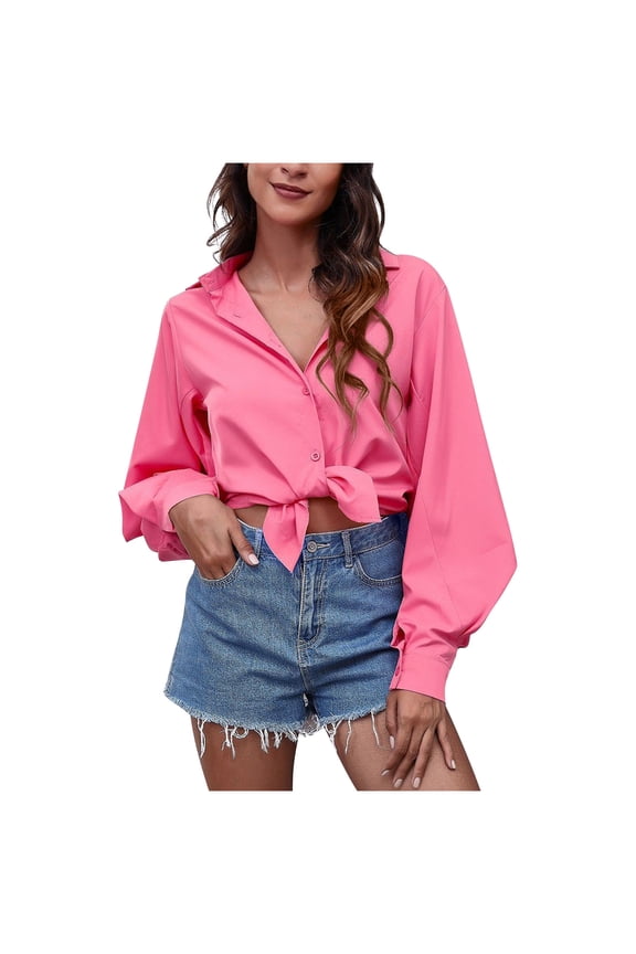 Basic Summer Shirts for Women 2024 Trendy Long Sleeve Solid Comfortable Breathable V-Neck Shirt Tops