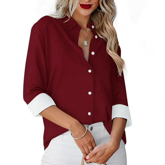 AXXD Basic Summer Tops for Women 2024 Solid Color Casual Everyday Single-breasted Long-sleeved Shirt Tops