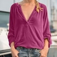 thumbnail image 1 of AXXD Basic Summer Tops for Women 2024 Trendy Casual Long Sleeve V Neck Loose Shirt Blouse Tops, 1 of 6