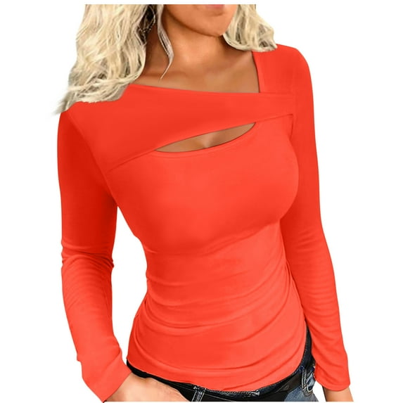 AXXD Basic Sweatshirts for Women Loose Fit Summer 2024 Casual Long Sleeve Round Neck Slim Hollow Out Shirt Blouse Tops