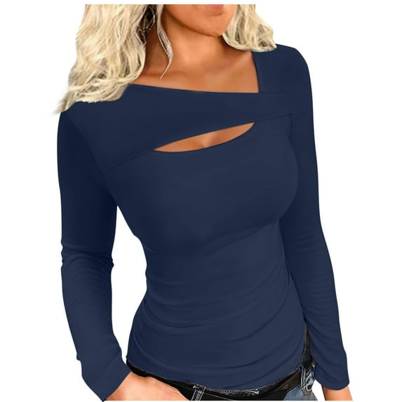 AXXD Basic Sweatshirts for Women Loose Fit Summer 2024 Casual Long Sleeve Round Neck Slim Hollow Out Shirt Blouse Tops