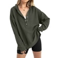 thumbnail image 1 of AXXD Basic Sweatshirts for Women Trendy Summer 2024 Casual Solid Color Hooded Button Round Neck Long Sleeved Loose Top, 1 of 7