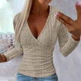thumbnail image 1 of AXXD Basic T Shirts for Women Summer 2024 Sexy Deep V-neck Long Sleeve Casual Blouse Shirt Tops Undershirt, 1 of 6