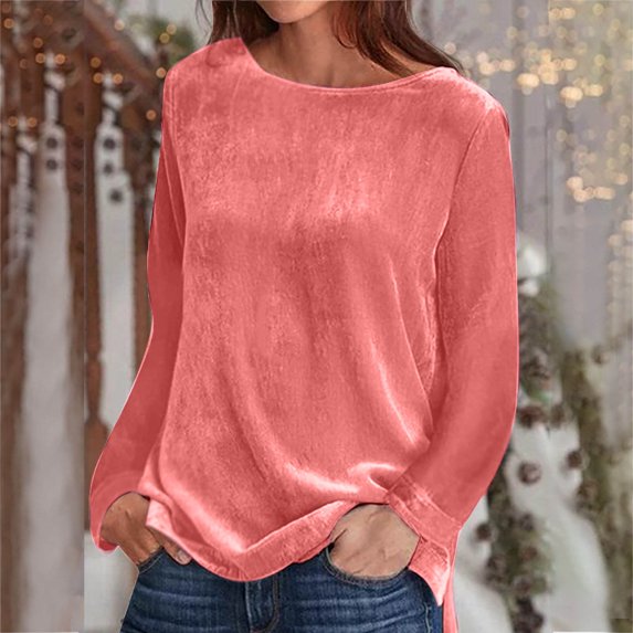 AXXD Basic Tshirts Shirts for Women Summer 2024 Trendy Pullove Solid Long Sleeve Casual Shirt Blouse Tops
