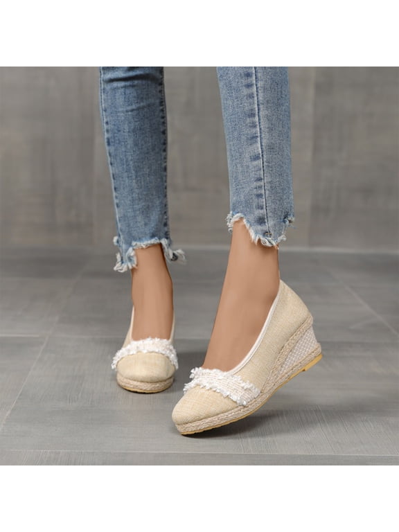 Beige Comfort Sandals for Women Summer Wedge High Heel Espadrilles Mothers Day
