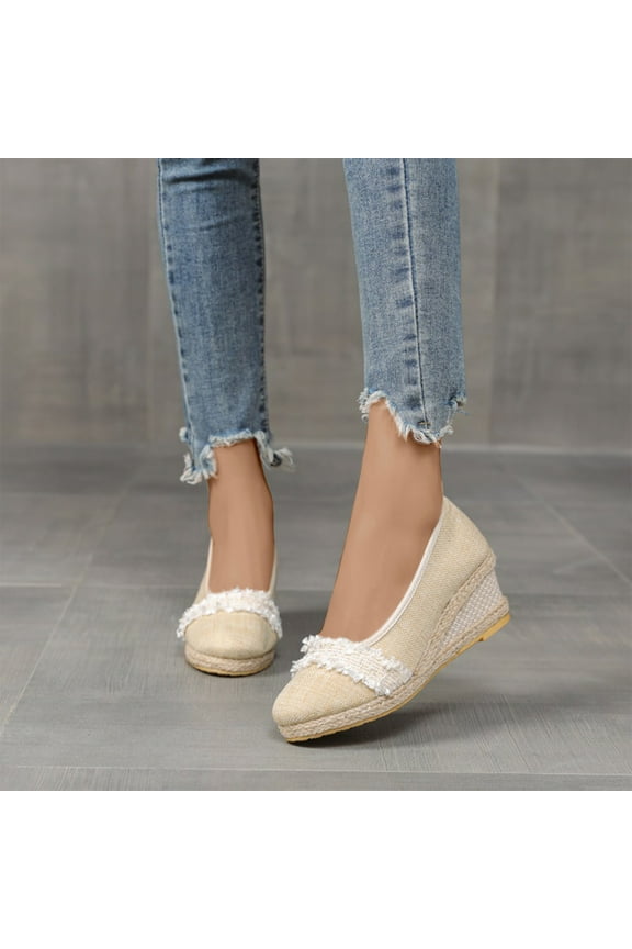 Beige Comfort Sandals for Women Summer Wedge High Heel Espadrilles Mothers Day