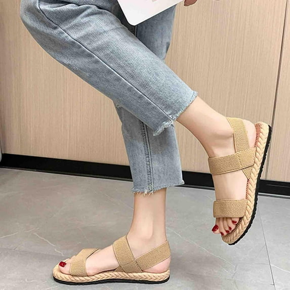 AXXD Beige Sandals for Women Clearance Under $10 Summer Flat Bottomed Mules Soft Bottomed Straight Line Sandals And