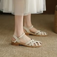 thumbnail image 1 of AXXD Beige Sandals for Women Summer Sandals Solid Color Flat Bottom Casual Buckle Roman Sandals, 1 of 5